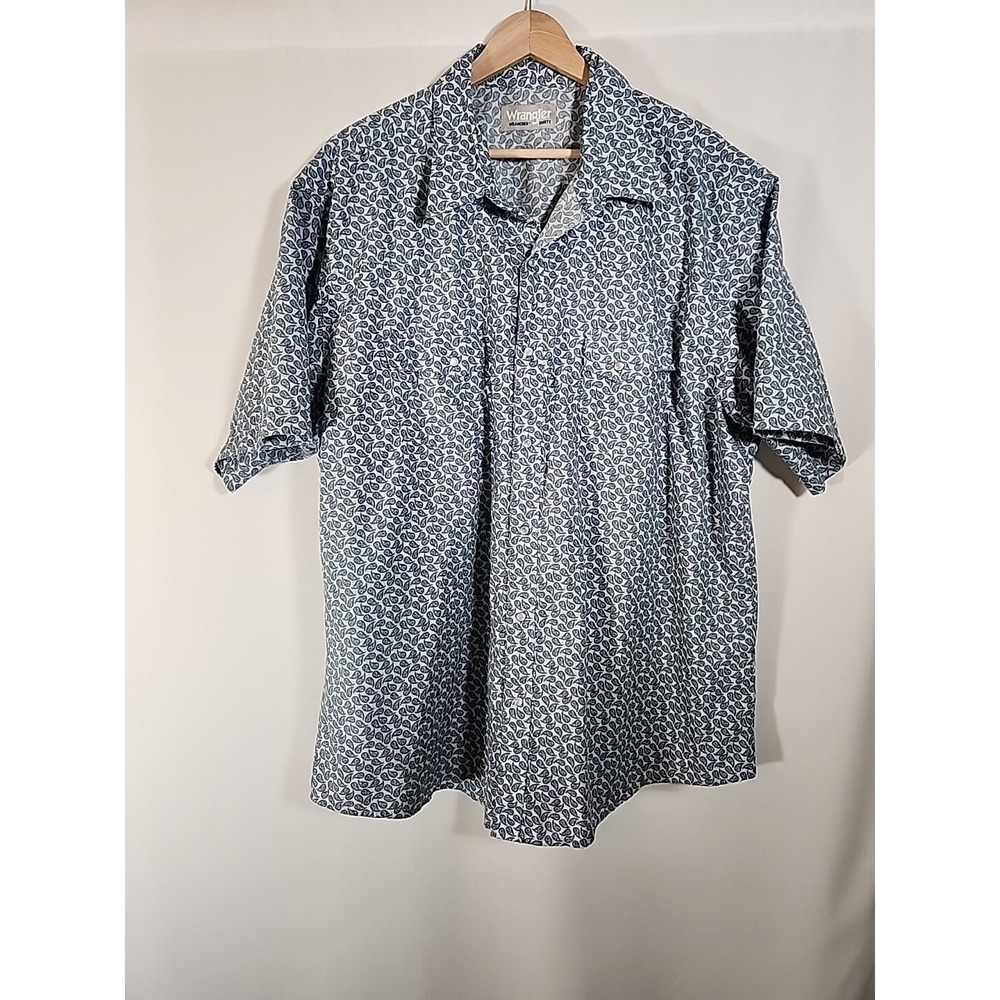 Wrangler Wrancher Western Pearl Snap Paisley Shirt Short Sleeve‎ Mens XXL Cowboy
